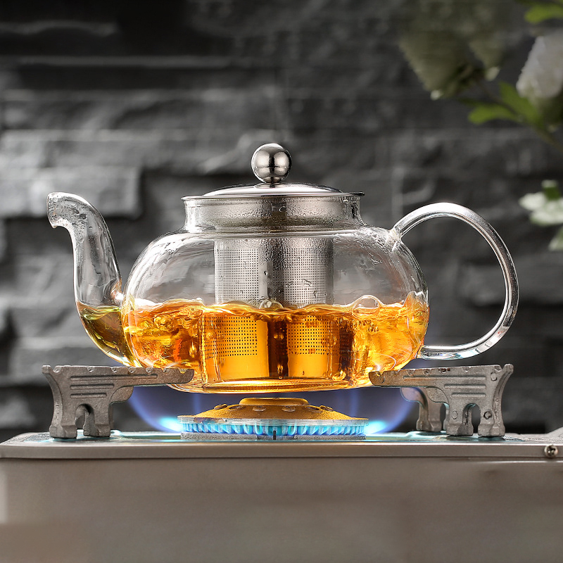 Coffee Tea Mix - 600/800ml isıya dayanıklı cam çaydanlık çiçek
