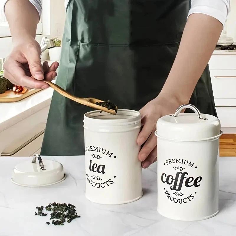 Canister Coffee Sugar Tea - 3 Adet Yuvarlak Metal Çay, Kahve