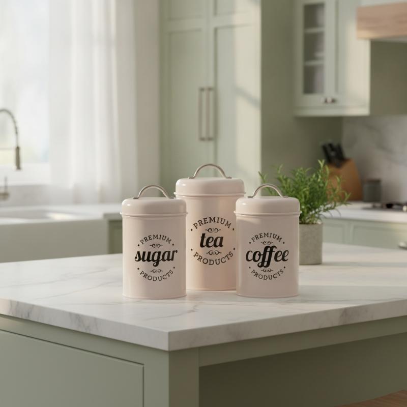 3 Adet Yuvarlak Metal Çay, Kah - Canister Coffee Sugar Tea incelemesi ve fiyatı